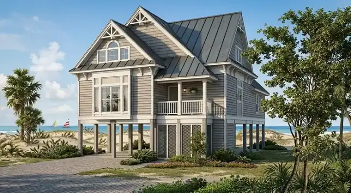 Coastal house plans 30-224 - front exterior, 2,020 sq ft, 4 bed, 3 bath house plans | Monster House Plans