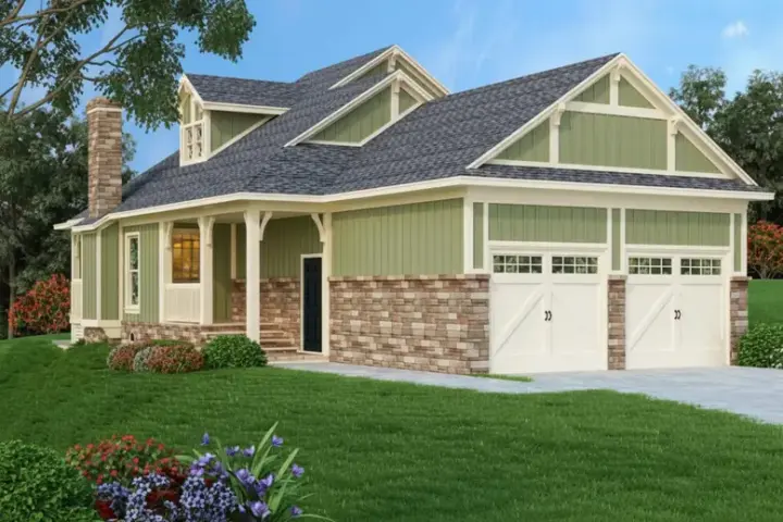 Country house plans 30-326 - front exterior, 1,062 sq ft, 2 bed, 2 bath house plans | Monster House Plans