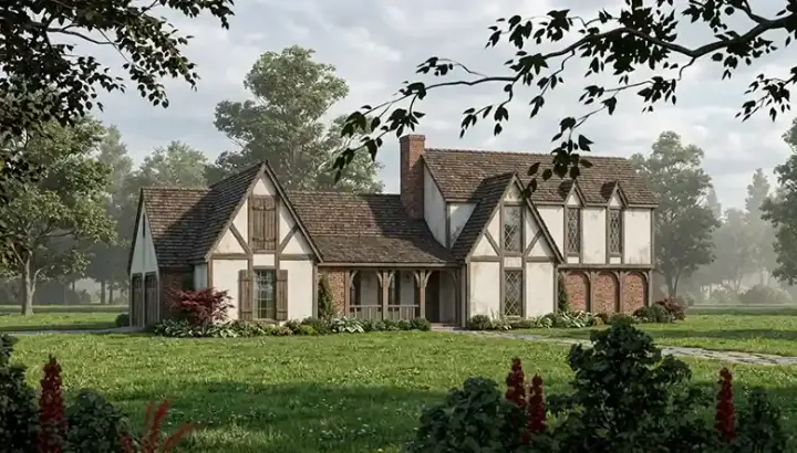 Tudor house plans 30-333 - front exterior, 1,936 sq ft, 3 bed, 2 bath house plans | Monster House Plans