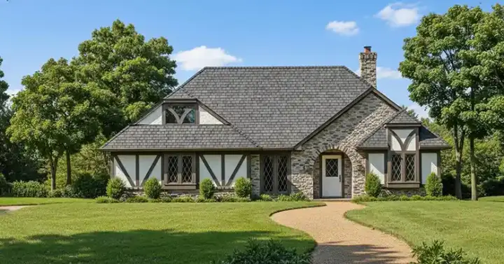 Tudor house plans 30-334 - front exterior, 1,946 sq ft, 3 bed, 2 bath house plans | Monster House Plans