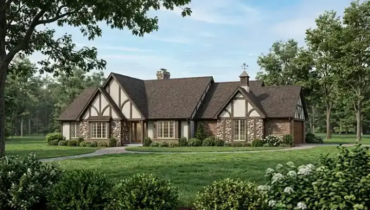 Tudor house plans 30-342 - front exterior, 2,331 sq ft, 4 bed, 2 bath house plans | Monster House Plans