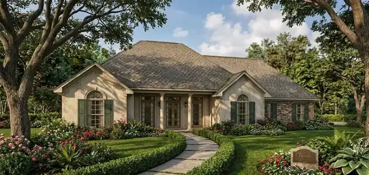 European house plans 30-351 - front exterior, 1,868 sq ft, 3 bed, 2 bath house plans | Monster House Plans