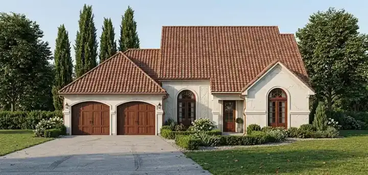 Mediterranean house plans 30-363 - front exterior, 1,717 sq ft, 3 bed, 2 bath house plans | Monster House Plans