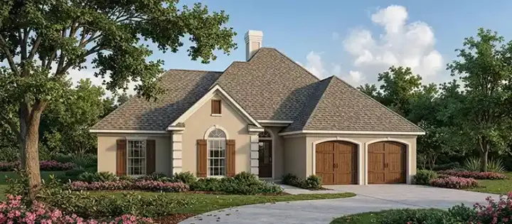 Mediterranean house plans 30-364 - front exterior, 1,707 sq ft, 4 bed, 2 bath house plans | Monster House Plans