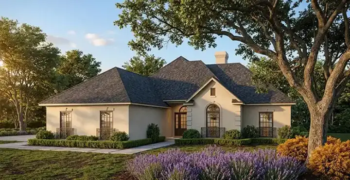 European house plans 30-371 - front exterior, 2,200 sq ft, 4 bed, 3 bath house plans | Monster House Plans