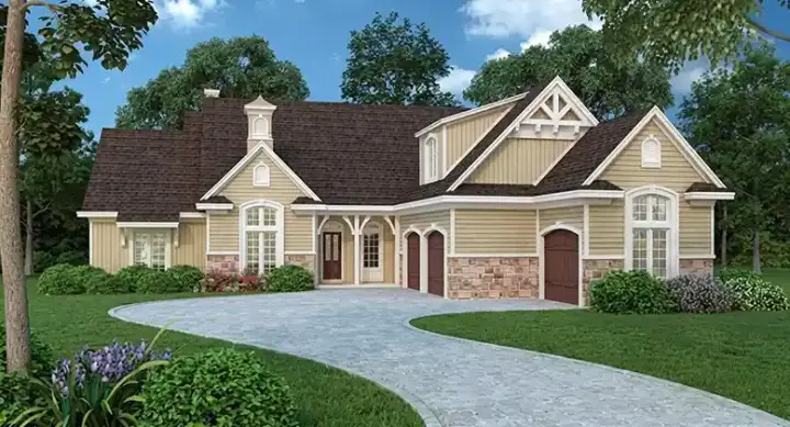 Traditional house plans 30-377 - front exterior, 2,530 sq ft, 4 bed, 2 bath house plans | Monster House Plans