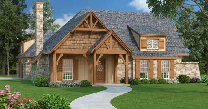 Mountain Rustic house plans 30-380 - front exterior, 1,292 sq ft, 3 bed, 2 bath house plans | Monster House Plans