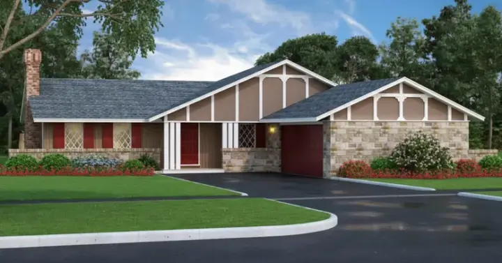 Tudor house plans 30-384 - front exterior, 1,535 sq ft, 3 bed, 2 bath house plans | Monster House Plans