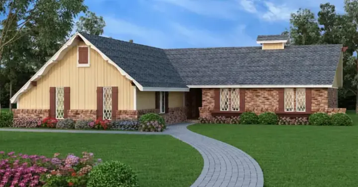 Ranch house plans 30-385 - front exterior, 1,500 sq ft, 4 bed, 2 bath house plans | Monster House Plans