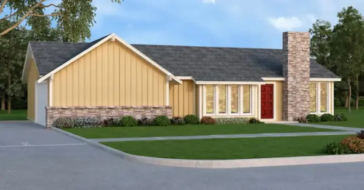 Ranch house plans 30-386 - front exterior, 1,506 sq ft, 3 bed, 2 bath house plans | Monster House Plans