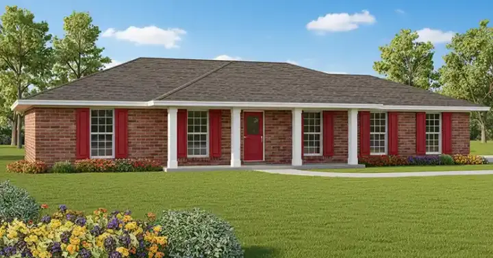 Ranch house plans 30-390 - front exterior, 1,243 sq ft, 3 bed, 2 bath house plans | Monster House Plans