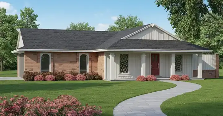 Ranch house plans 30-392 - front exterior, 1,288 sq ft, 3 bed, 2 bath house plans | Monster House Plans