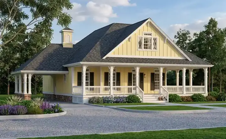 Country house plans 30-409 - front exterior, 1,977 sq ft, 4 bed, 2 bath house plans | Monster House Plans