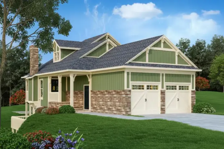 Country house plans 30-413 - front exterior, 1,062 sq ft, 2 bed, 2 bath house plans | Monster House Plans