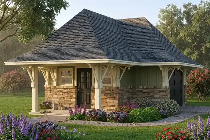 Craftsman house plans 30-416 - front exterior, 504 sq ft, 0 bed, 0 bath house plans | Monster House Plans