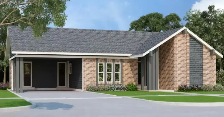 Contemporary house plans 30-428 - front exterior, 1,550 sq ft, 3 bed, 2 bath house plans | Monster House Plans