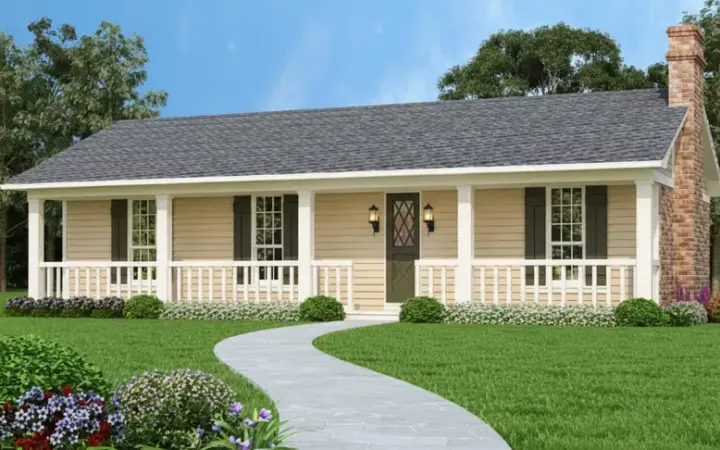 Ranch house plans 30-431 - front exterior, 1,365 sq ft, 3 bed, 2 bath house plans | Monster House Plans