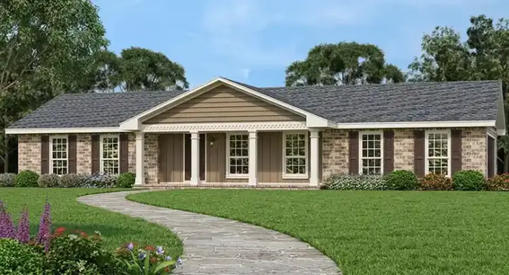 Southern house plans 30-433 - front exterior, 1,366 sq ft, 3 bed, 2 bath house plans | Monster House Plans