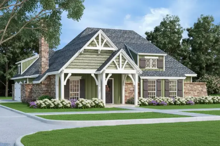Cottage house plans 30-435 - front exterior, 1,292 sq ft, 3 bed, 2 bath house plans | Monster House Plans