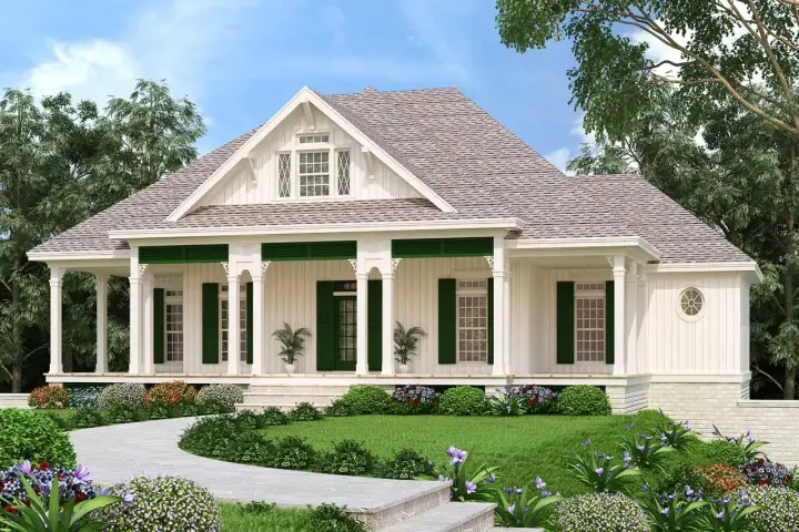 Cottage house plans 30-439 - front exterior, 1,620 sq ft, 3 bed, 2 bath house plans | Monster House Plans