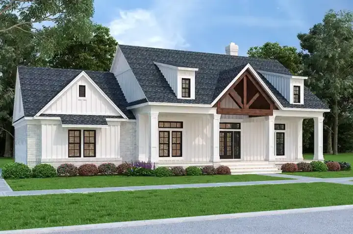 Modern Farmhouse house plans 30-443 - front exterior, 1,932 sq ft, 3 bed, 2 bath house plans | Monster House Plans