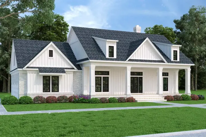 Modern Farmhouse house plans 30-444 - front exterior, 1,932 sq ft, 3 bed, 2 bath house plans | Monster House Plans