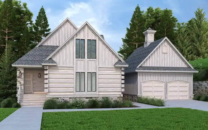 Log Cabin house plans 30-454 - front exterior, 1,550 sq ft, 3 bed, 2 bath house plans | Monster House Plans