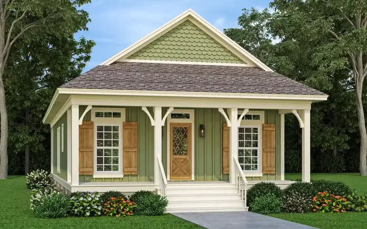 Country house plans 30-457 - front exterior, 1,040 sq ft, 2 bed, 2 bath house plans | Monster House Plans