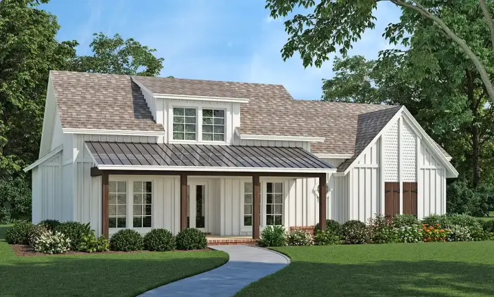 Modern Farmhouse house plans 30-463 - front exterior, 1,512 sq ft, 3 bed, 2 bath house plans | Monster House Plans