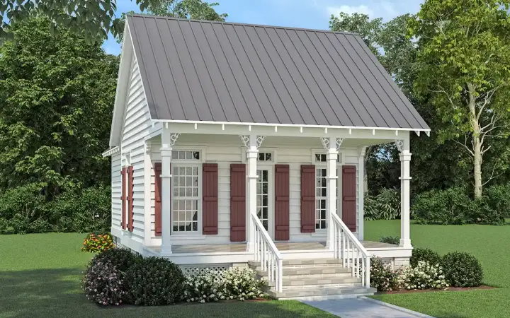 Southern house plans 30-465 - front exterior, 700 sq ft, 1 bed, 1 bath house plans | Monster House Plans