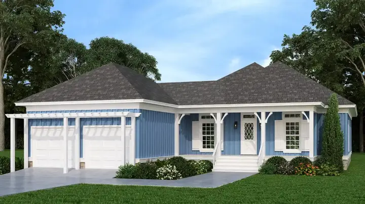 Country house plans 30-466 - front exterior, 1,362 sq ft, 3 bed, 2 bath house plans | Monster House Plans