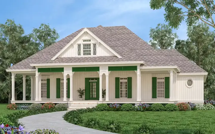 Cottage house plans 30-470 - front exterior, 1,983 sq ft, 3 bed, 2 bath house plans | Monster House Plans