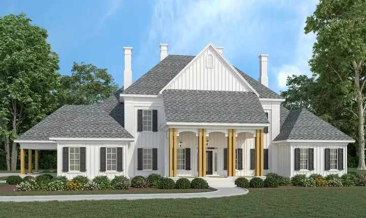Farmhouse house plans 30-471 - front exterior, 4,242 sq ft, 4 bed, 4 bath house plans | Monster House Plans