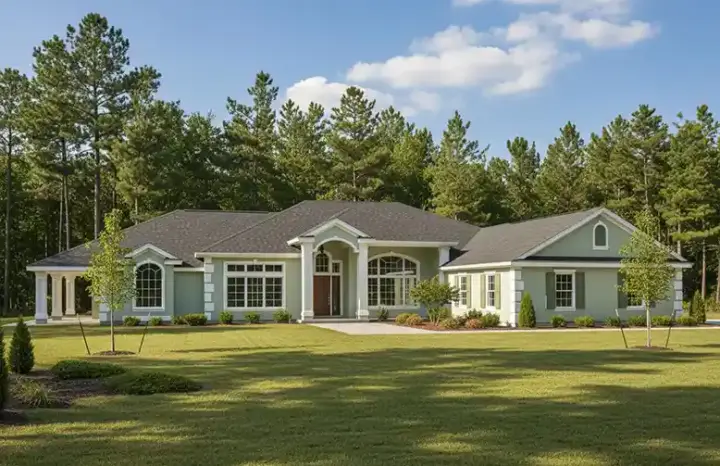 Mediterranean house plans 31-148 - front exterior, 2,616 sq ft, 3 bed, 2 bath house plans | Monster House Plans