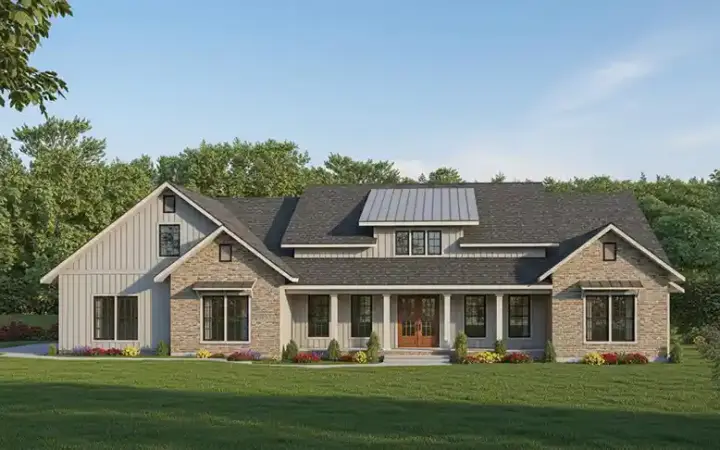 Modern Farmhouse house plans 31-158 - front exterior, 4,237 sq ft, 3 bed, 2 bath house plans | Monster House Plans