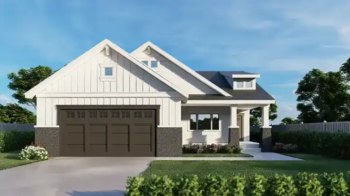 Modern Farmhouse house plans 31-196 - front exterior, 1,284 sq ft, 3 bed, 2 bath house plans | Monster House Plans