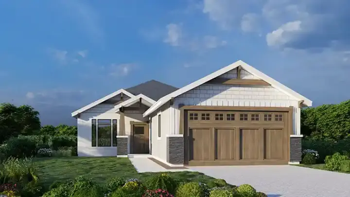 Craftsman house plans 31-197 - front exterior, 1,292 sq ft, 3 bed, 2 bath house plans | Monster House Plans