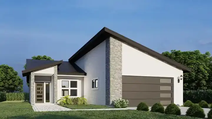 Modern house plans 31-200 - front exterior, 1,496 sq ft, 3 bed, 2 bath house plans | Monster House Plans