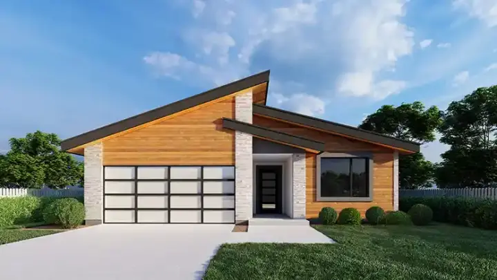 Modern house plans 31-202 - front exterior, 1,489 sq ft, 3 bed, 2 bath house plans | Monster House Plans
