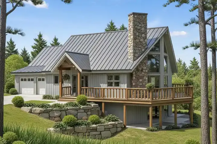 Contemporary house plans 32-106 - front exterior, 1,561 sq ft, 2 bed, 2 bath house plans | Monster House Plans