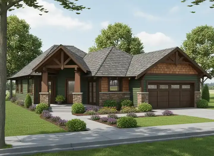 Craftsman house plans 32-109 - front exterior, 1,697 sq ft, 4 bed, 2 bath house plans | Monster House Plans