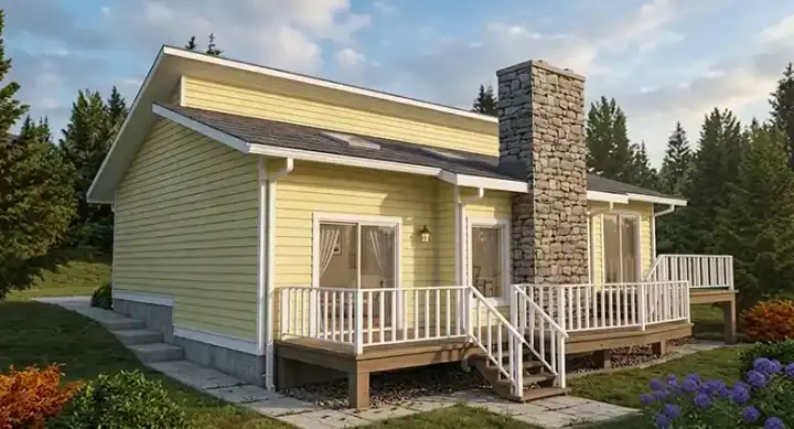 Contemporary house plans 32-121 - front exterior, 1,186 sq ft, 2 bed, 1 bath house plans | Monster House Plans