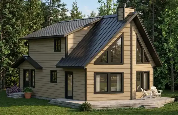 Contemporary house plans 32-123 - front exterior, 1,611 sq ft, 3 bed, 1 bath house plans | Monster House Plans