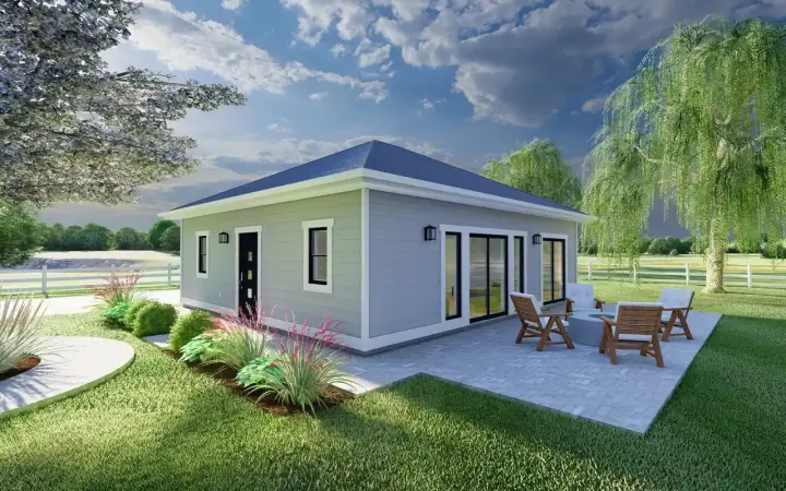 Traditional house plans 32-130 - front exterior, 896 sq ft, 1 bed, 1 bath house plans | Monster House Plans