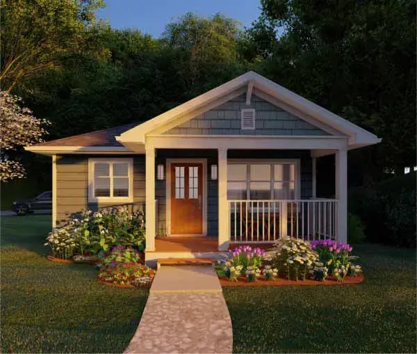 Country house plans 32-131 - front exterior, 624 sq ft, 1 bed, 1 bath house plans | Monster House Plans