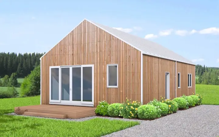Contemporary house plans 32-134 - front exterior, 967 sq ft, 3 bed, 2 bath house plans | Monster House Plans