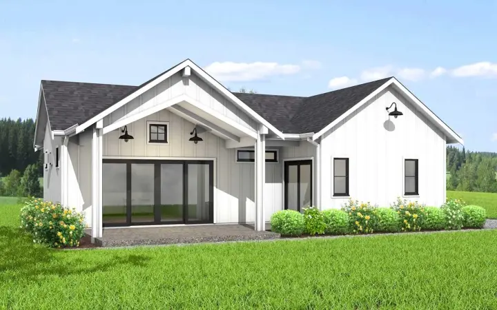 Contemporary house plans 32-135 - front exterior, 1,043 sq ft, 2 bed, 1 bath house plans | Monster House Plans