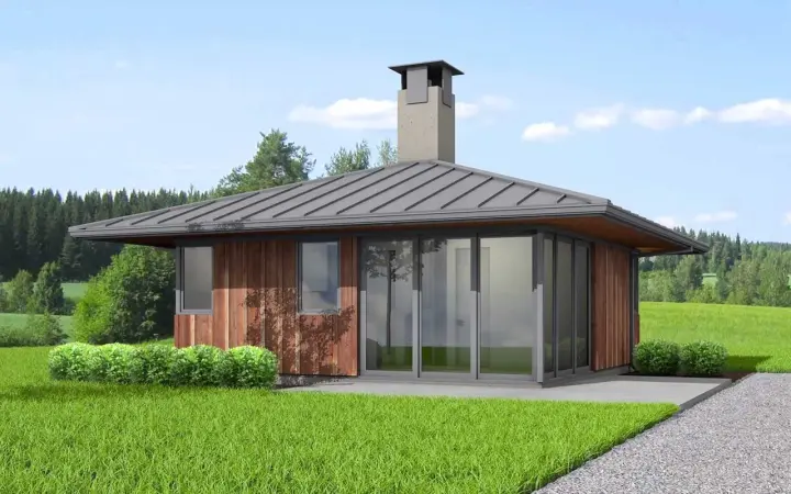 Modern house plans 32-136 - front exterior, 576 sq ft, 2 bed, 1 bath house plans | Monster House Plans