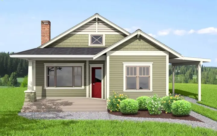Bungalow house plans 32-137 - front exterior, 1,112 sq ft, 2 bed, 1 bath house plans | Monster House Plans