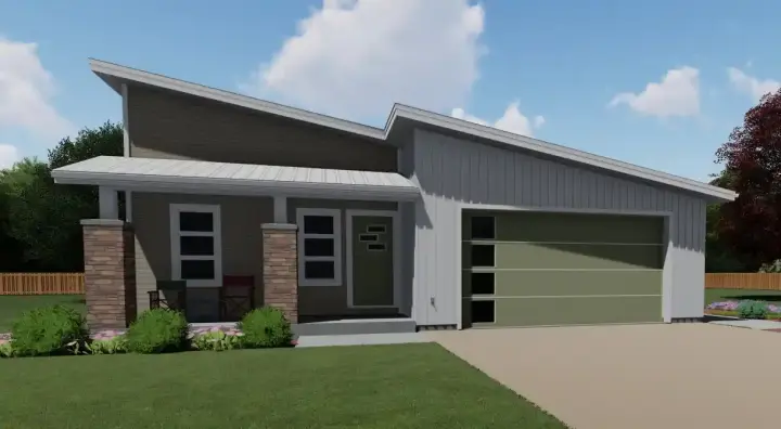 Modern house plans 32-145 - front exterior, 1,732 sq ft, 3 bed, 2 bath house plans | Monster House Plans
